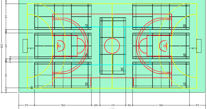 Marquage au sol sportif : les dimensions des terrains pour un gymnase multisport